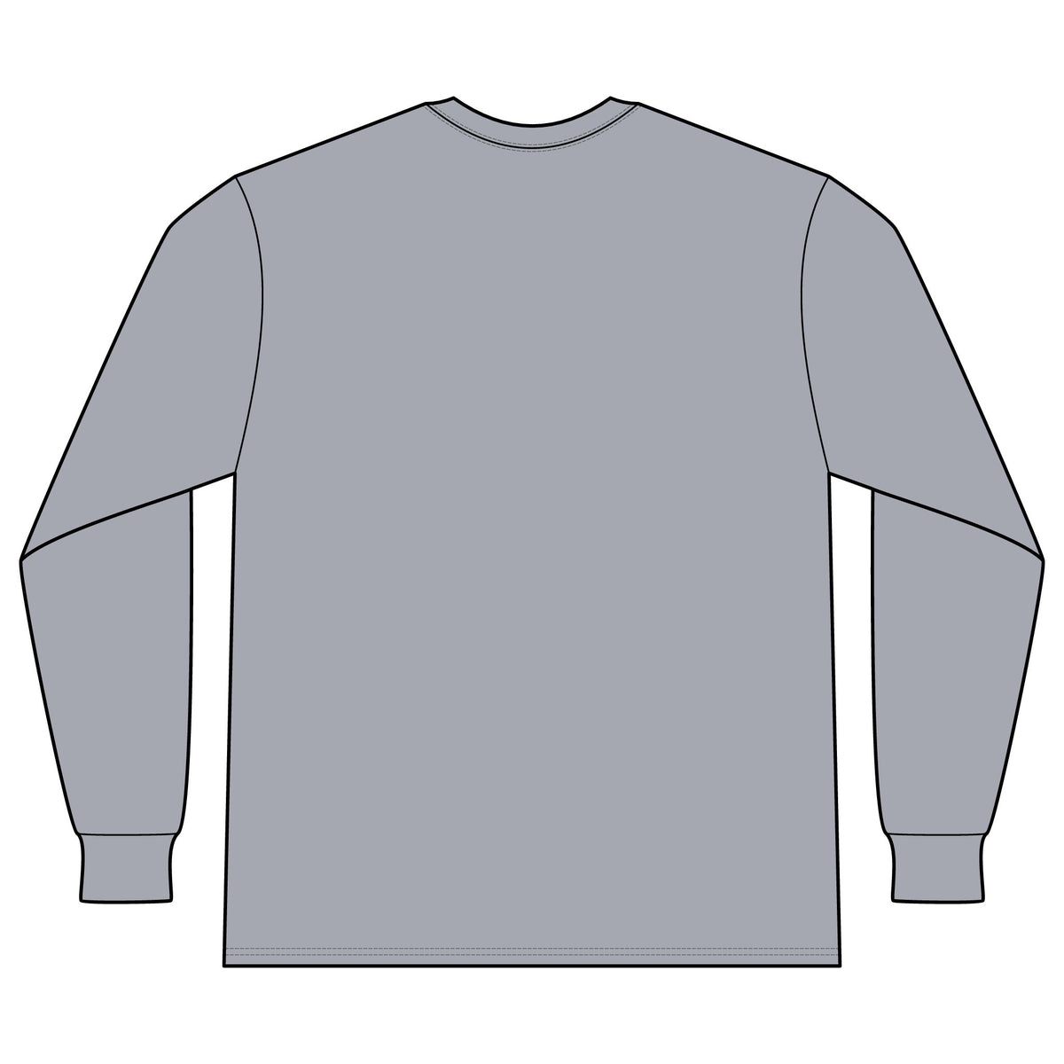 Back view of the Heather Gray Colorado Mountain Waffle Long Sleeve; the back is plain.