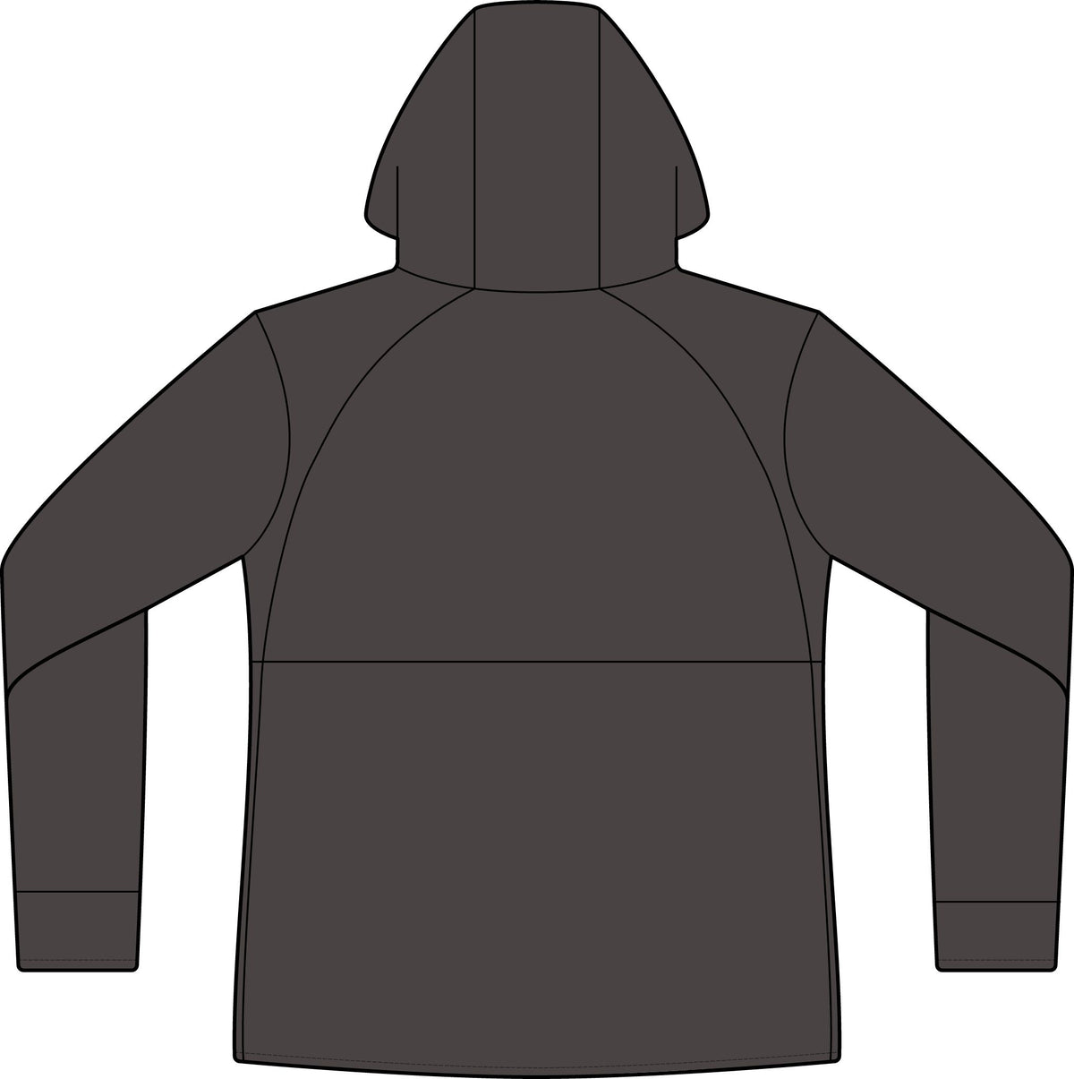 Back view of the Graphite Women’s Mountain Hooded Softshell Jacket with a plain back and hood.