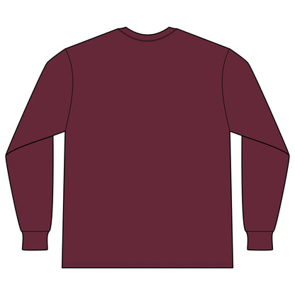 Back view of the Maroon Colorado Mountain Waffle Long Sleeve; the back is plain.
