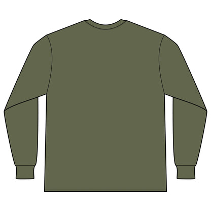 Back view of the Military Green Colorado Mountain Waffle Long Sleeve; the back is plain.