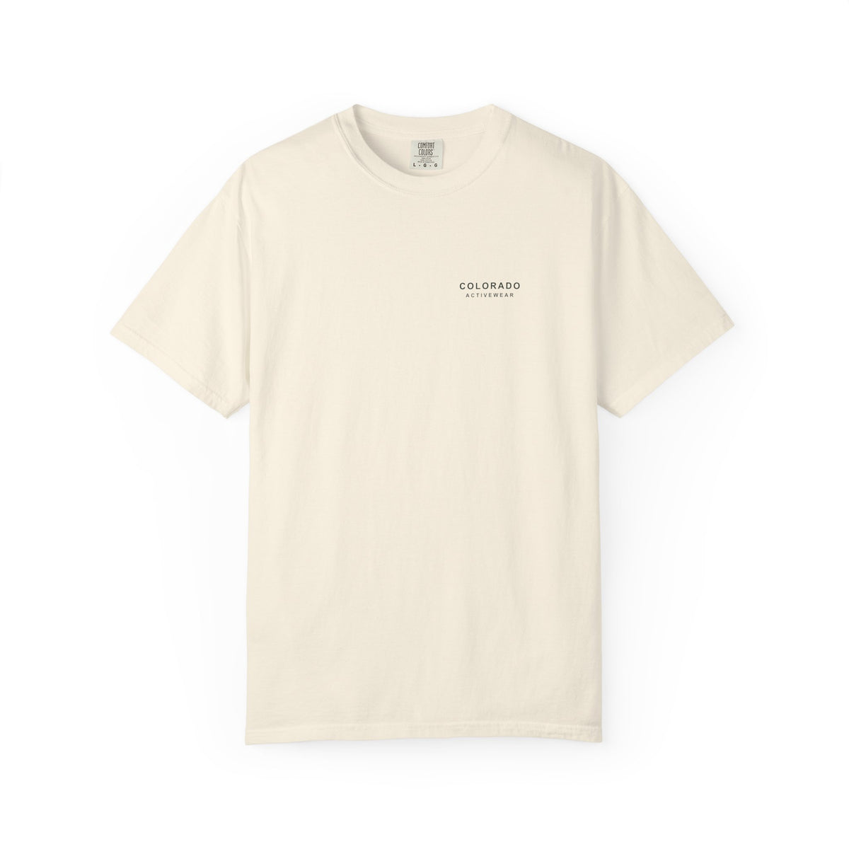 Front view of the Ivory Unscheduled Miles Road Tee with a small Colorado Activewear chest wordmark.