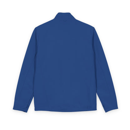 Back view of the Night Sky Blue Men’s Mountain Softshell Jacket, showing its plain back and hip-length hem.