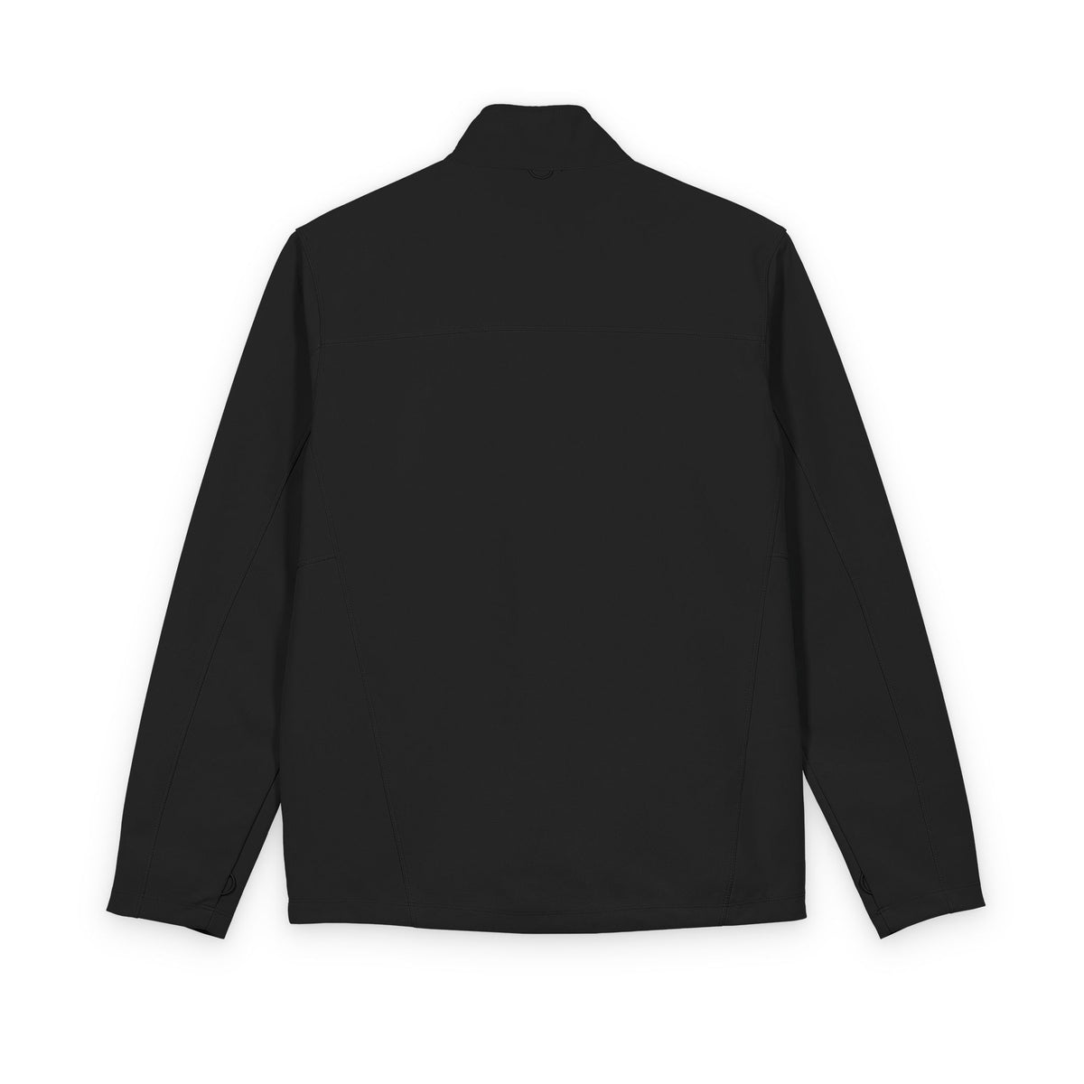 Back view of the Deep Black Men’s Mountain Softshell Jacket, showing its plain back and hip-length hem.