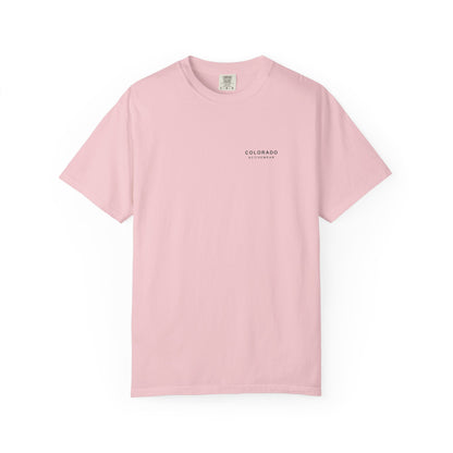 Front view of the Blossom Unscheduled Miles Road Tee with a small Colorado Activewear chest wordmark.