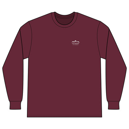 Front view of the Maroon Colorado Mountain Waffle Long Sleeve with its small white left-chest mountain logo.